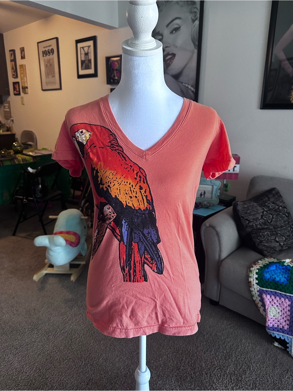 Margaritaville Orange  Tee with Colorful Parrot Graphic